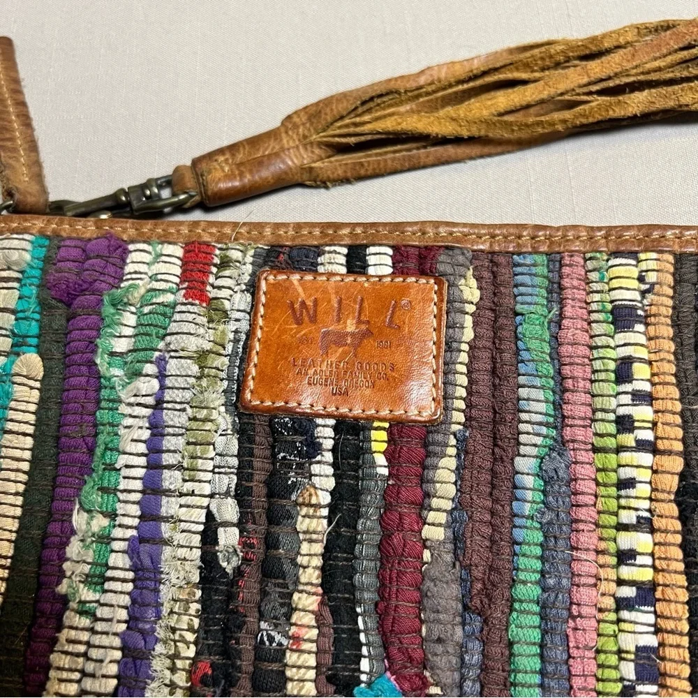 Will Leather Goods Woven Boho Clutch Wristlet • Leather Trim • Multicolor